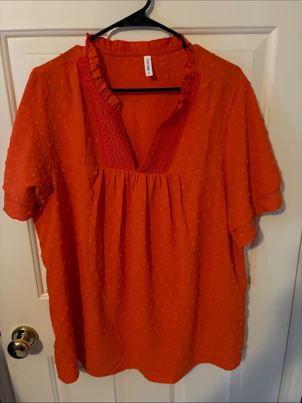 Women’s Orange Ruffled V-Neck Blouse